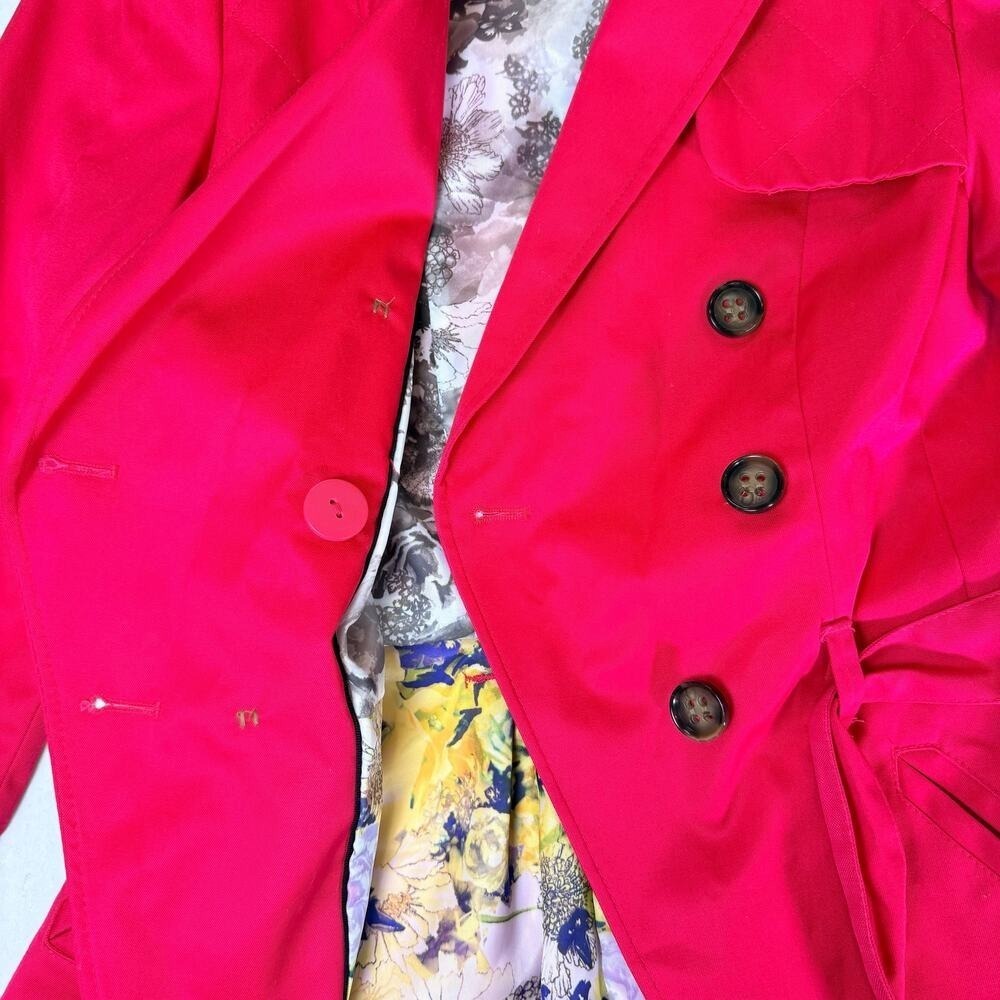 H&M Womens Red Short Trench Coat Jacket Size 2 Double Breasted Belted Waist Chic - Picture 14 of 14